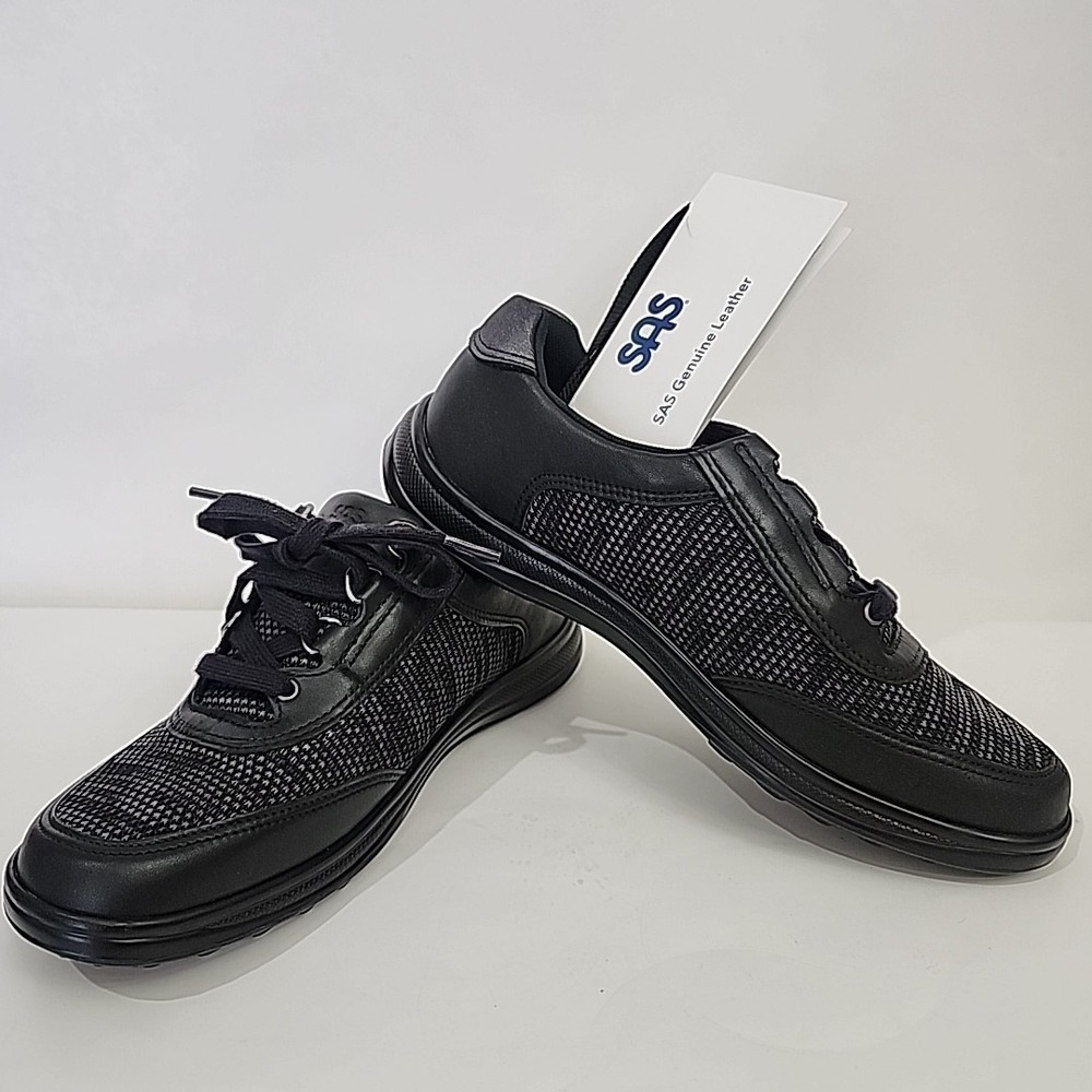 SAS Womens Sporty Lux Black Walking Shoes Black Leather Synthetic Size 6 New‎